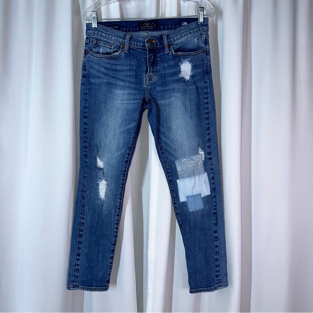 Lucky‎ Brand Sienna Slim Boyfriend Jeans Pants Patched Distressed 4/27 Low Rise